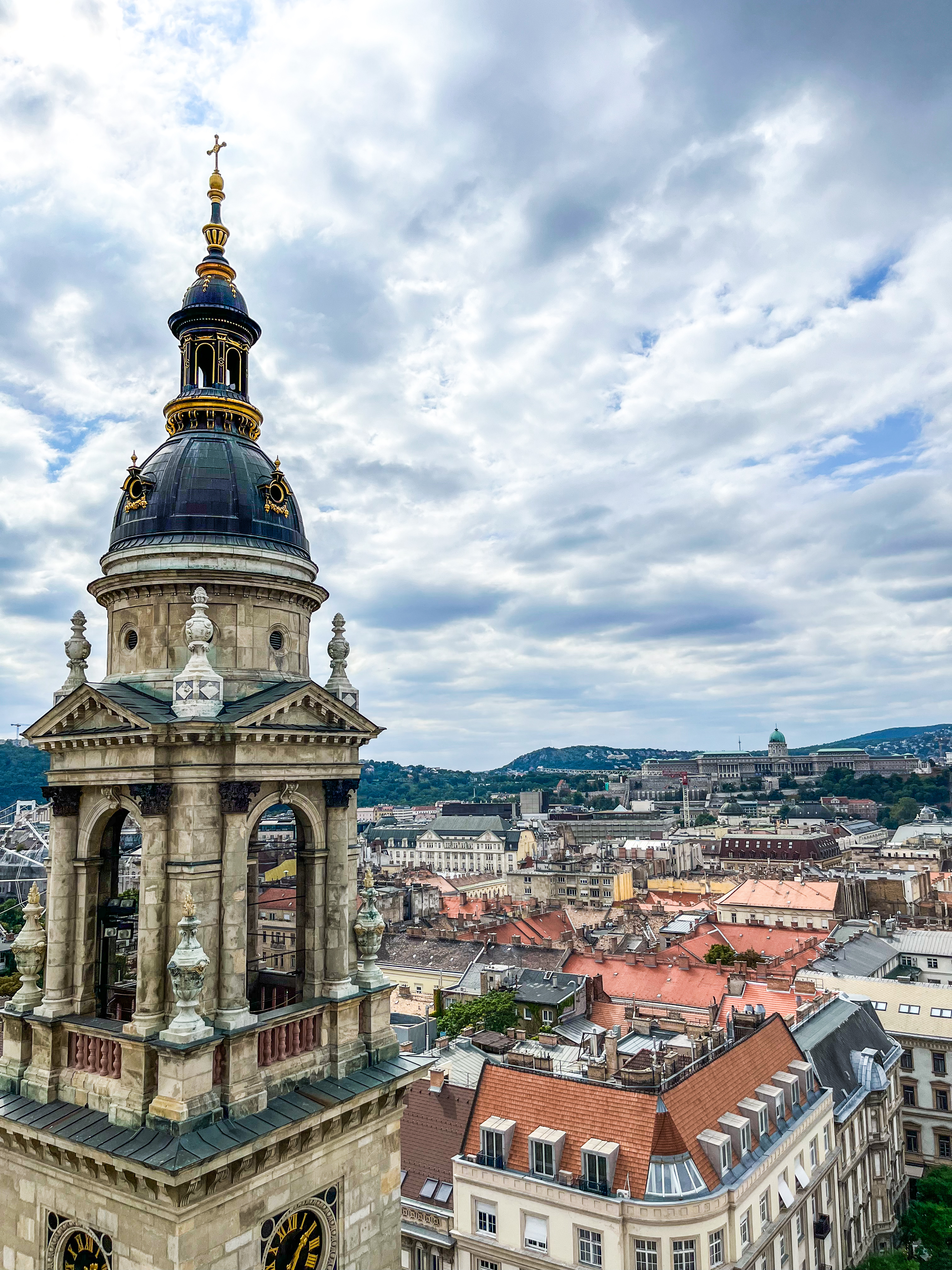 Panoramic city view of Budapest from the top of St Stephen's Basilica.