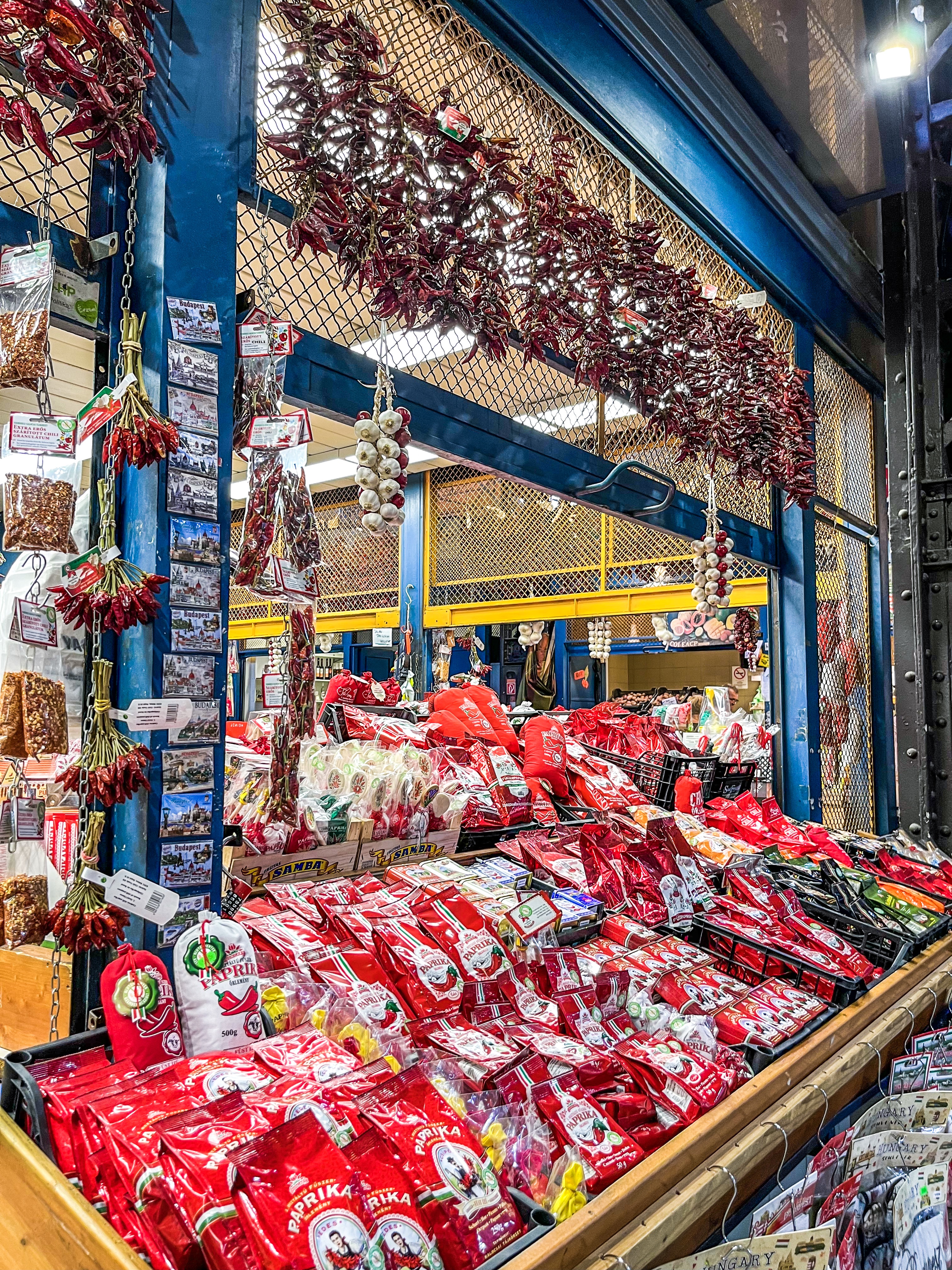 A market stall selling paprika in Budapest's Central Market Hall