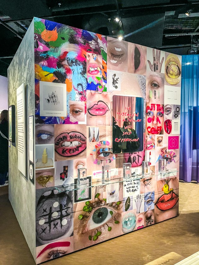 A large modern art sculpture in the Cult of Beauty art exhibition at the Wellcome Collection, London.