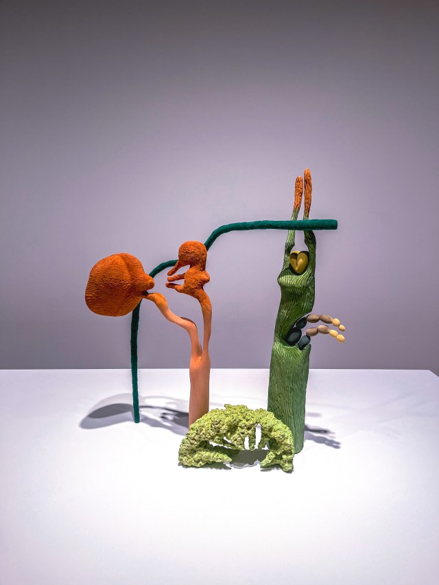 A large modern art sculpture in the When Forms Come Alive art exhibition at the Haywards Gallery, London South Bank.