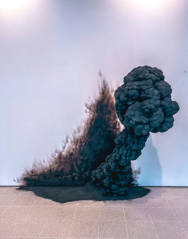 A large modern art sculpture in the When Forms Come Alive art exhibition at the Haywards Gallery, London South Bank. 